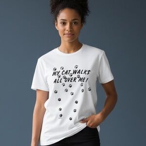 90s SCREEN STARS SINGLE STITCH 
MY CAT WALKS ALL OVER ME GRAPHIC TEE SHIRT